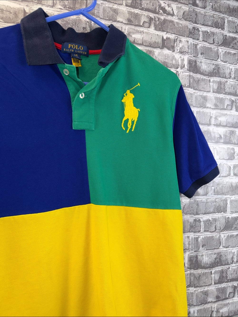 Polo by Ralph Lauren Colorblock Polo — Blue/Green/Yellow/Red with Navy Collar - Picture 2 of 7